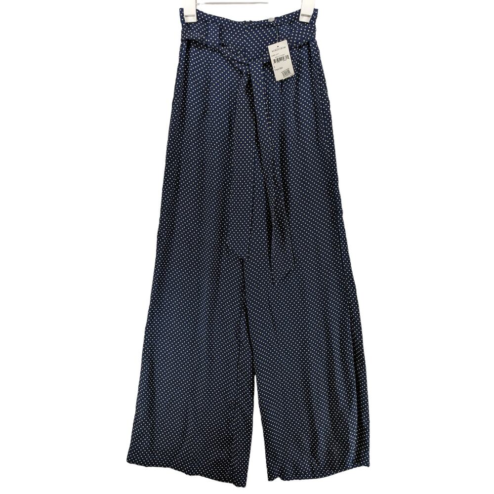 Socialite Wide Leg Pants Small Navy Ivory Polka Dot Palazzo Belt Tie Goucho Work